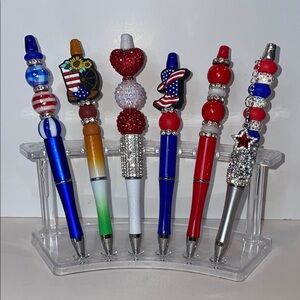 Patriotic Beaded Pen Set - Red, Blue, Silver